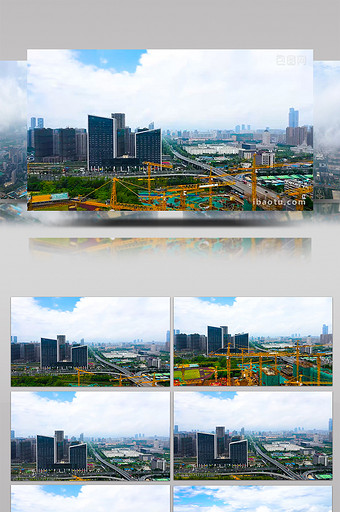 航拍南京大型建设工地脚手架高楼城市图片