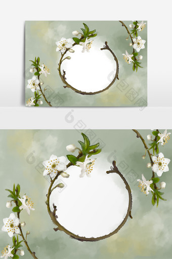 水彩水墨中国风花朵边框元素图片