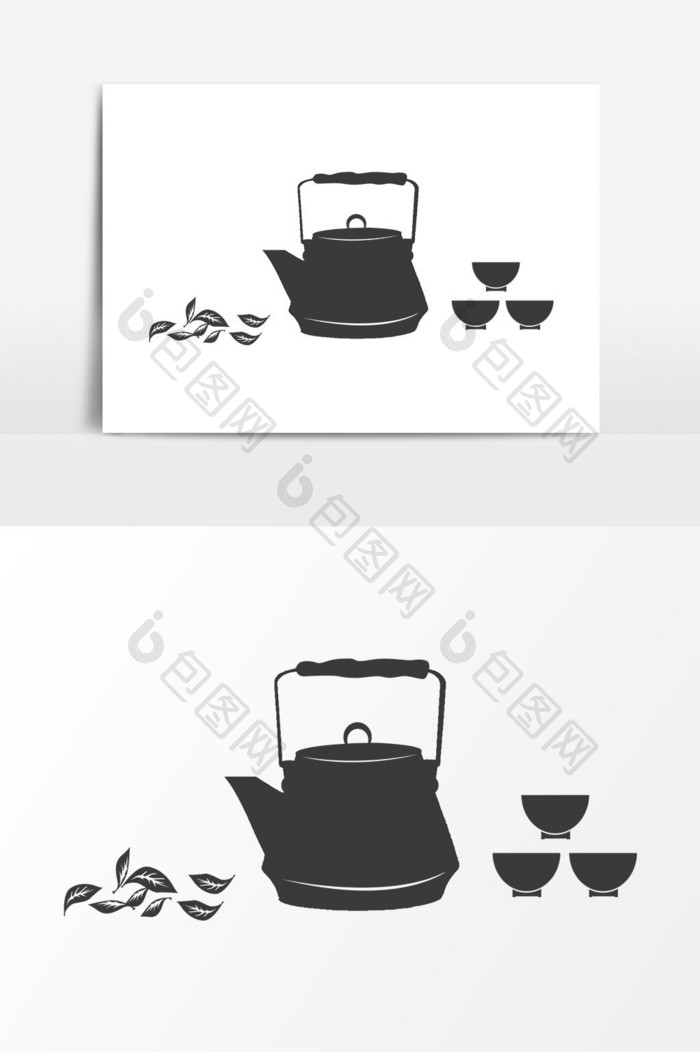 灰色剪影装饰卡通茶壶元素