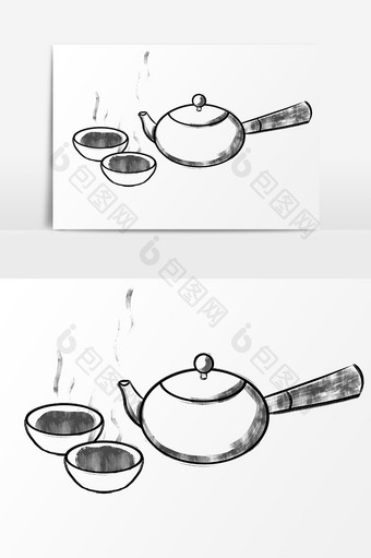 中式古风水墨茶壶图片