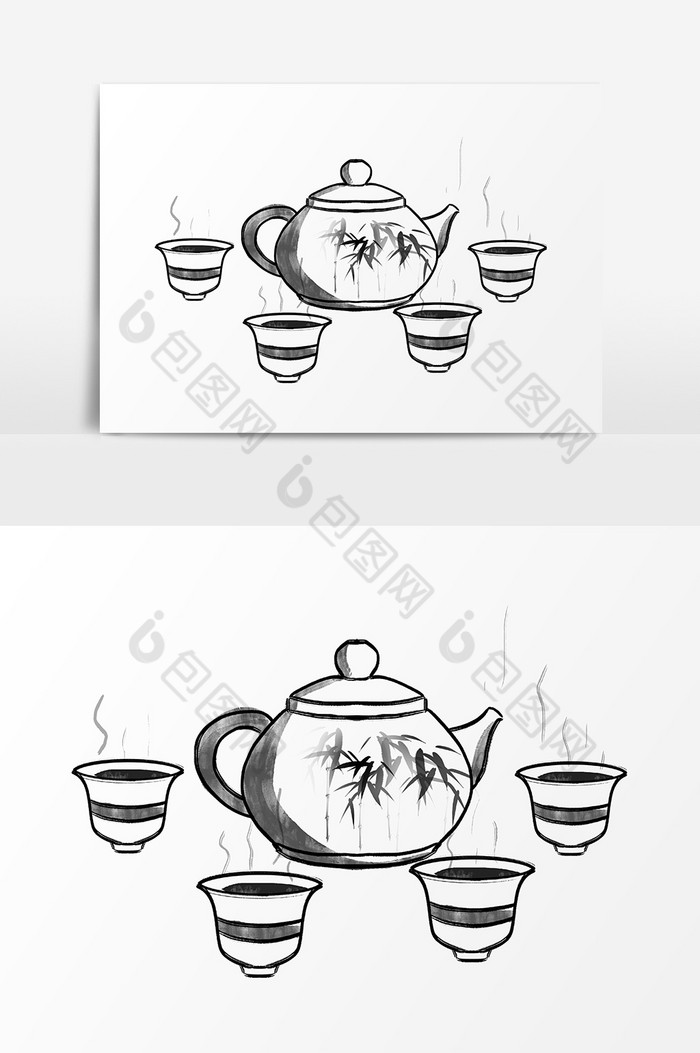 水墨茶壶茶杯图片图片