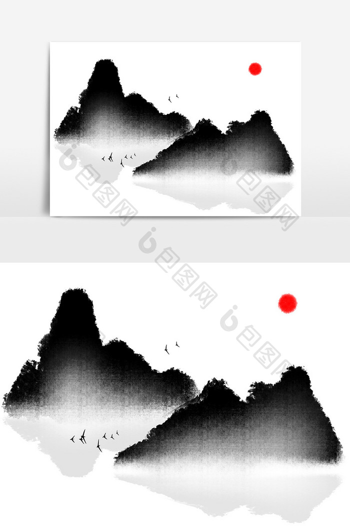 中国风水墨手绘山水