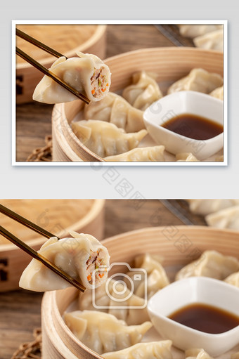 中式早餐美食蒸饺夹起摄影图图片