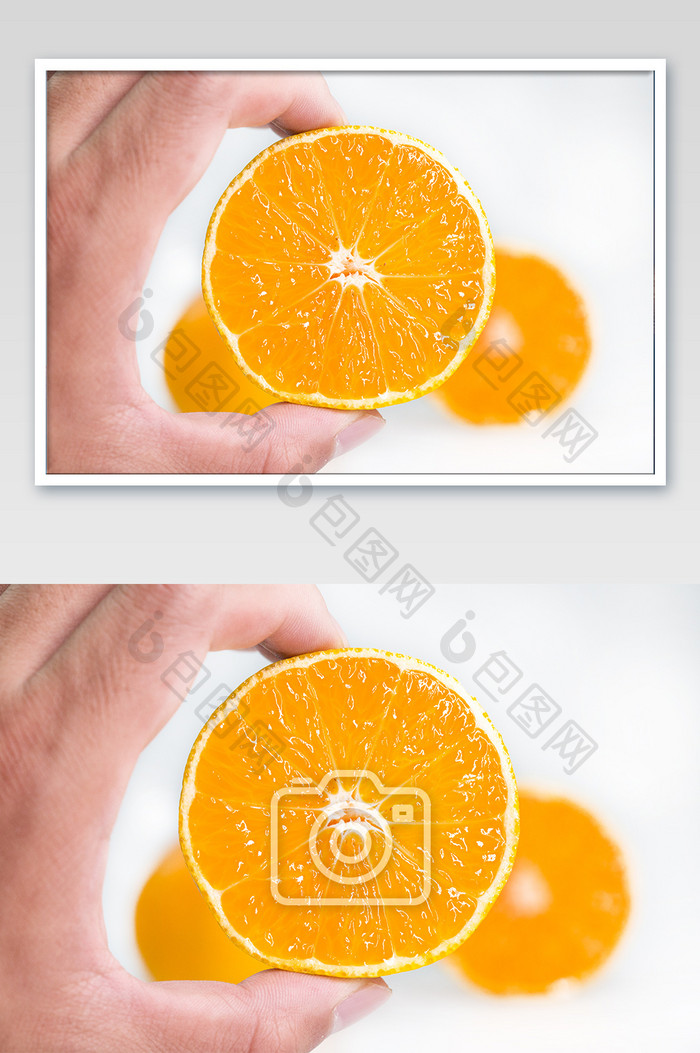 横版特写拍摄手里的橘子片