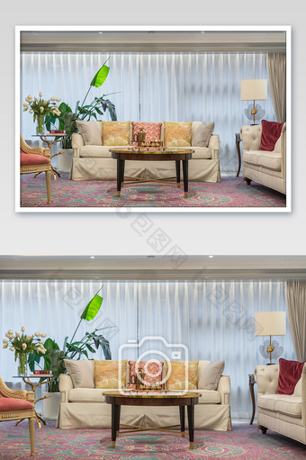 法式经典浪漫的客厅沙发组合家居摄影图图片