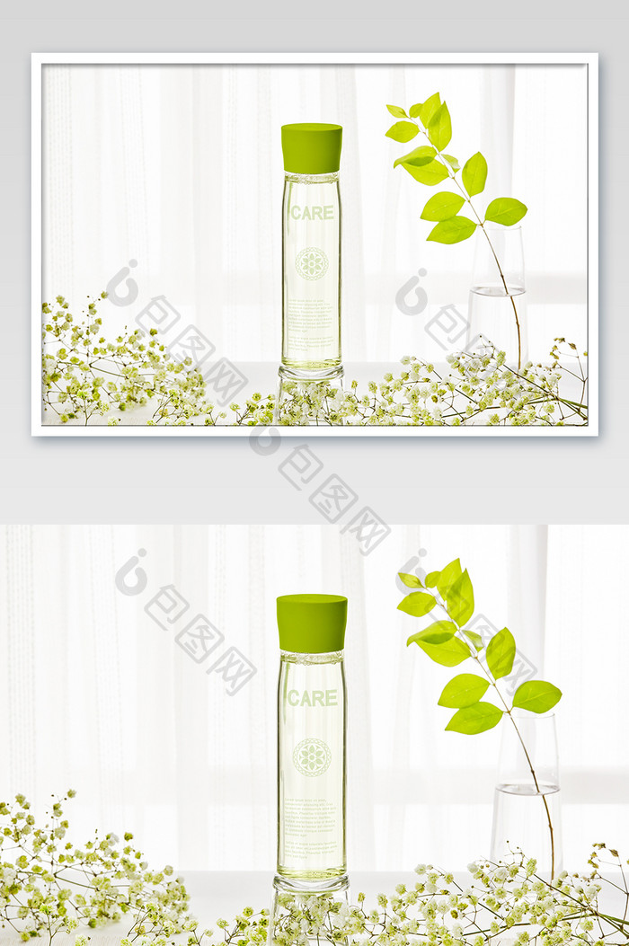 窗台植物场景化妆品透明玻璃瓶瓶子包装样机