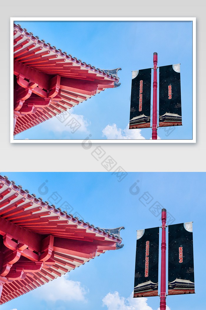 禅寺飞檐建筑竖版户外广告牌图片图片