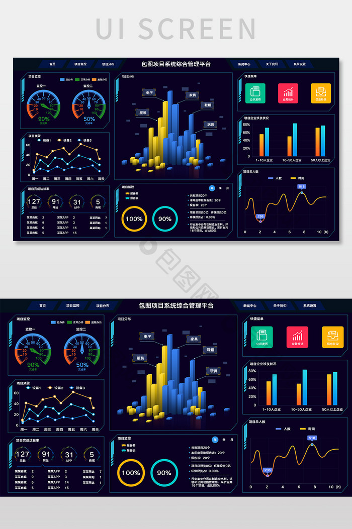 蓝色包图网项目数据统计综合管理平台界面
