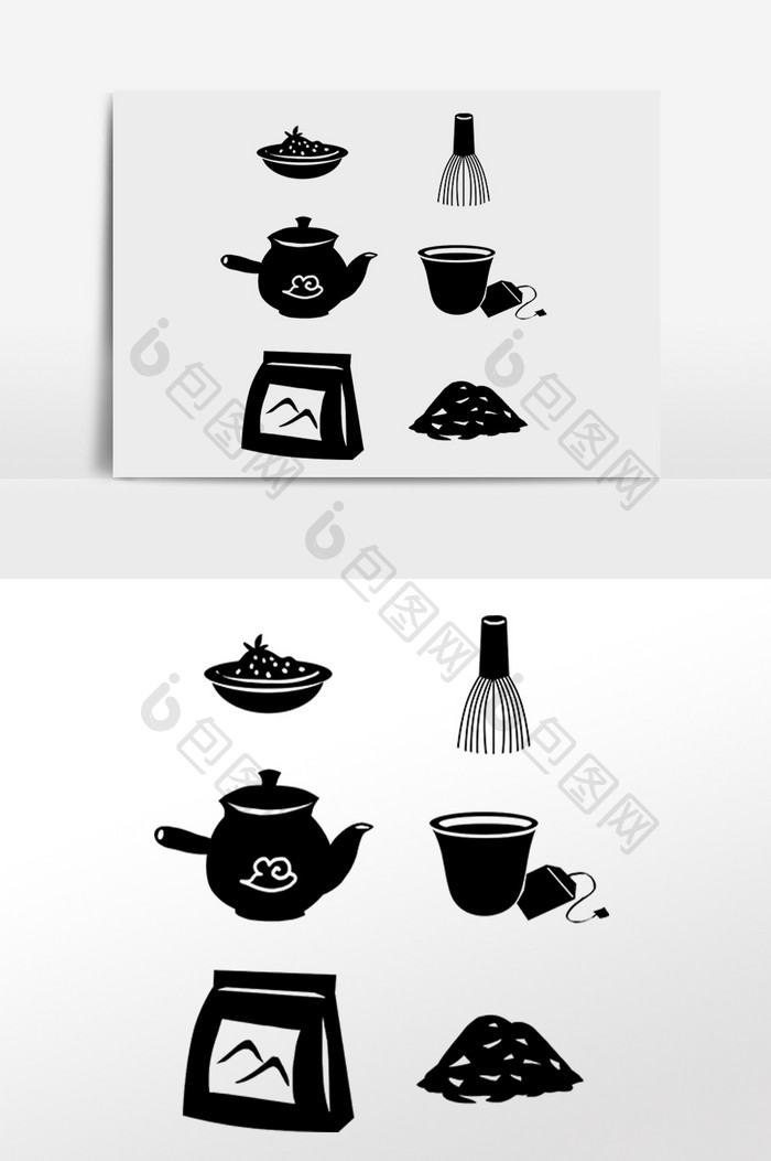 水墨茶壶茶具元素