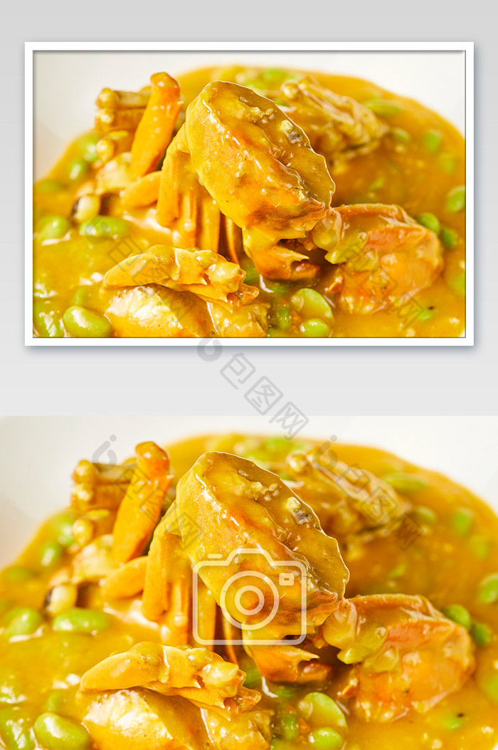 黄色蟹膏蟹粉螃蟹毛豆美食摄影图片图片