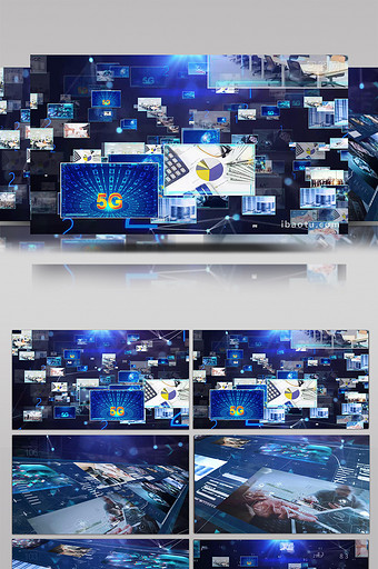 震撼蓝色图片墙汇企业科技宣传片头AE模板图片
