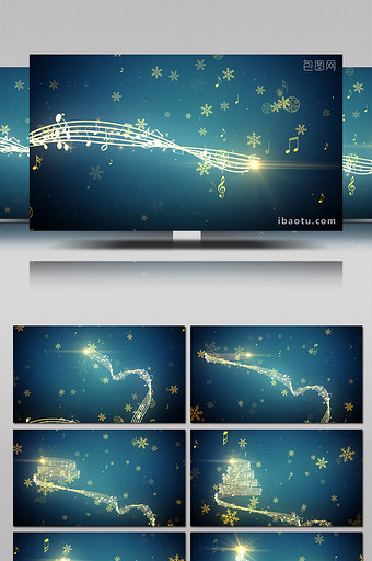 雪花飞舞光线乐谱闪闪发光圣诞树AE模板图片