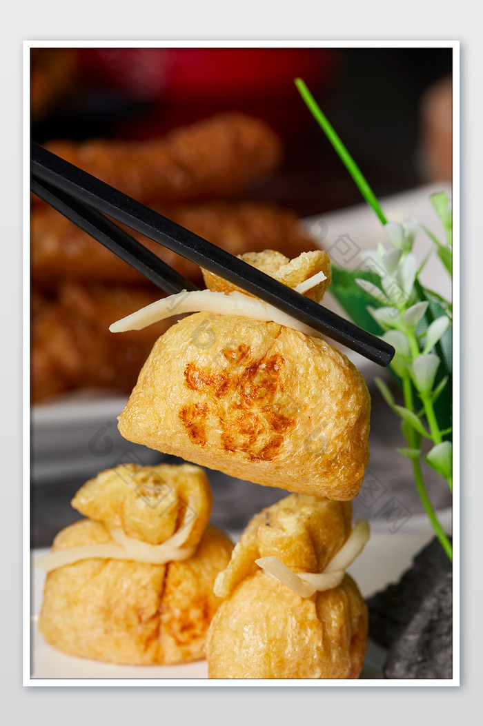 金黄鱼子福袋油炸火锅涮菜美食摄影图片