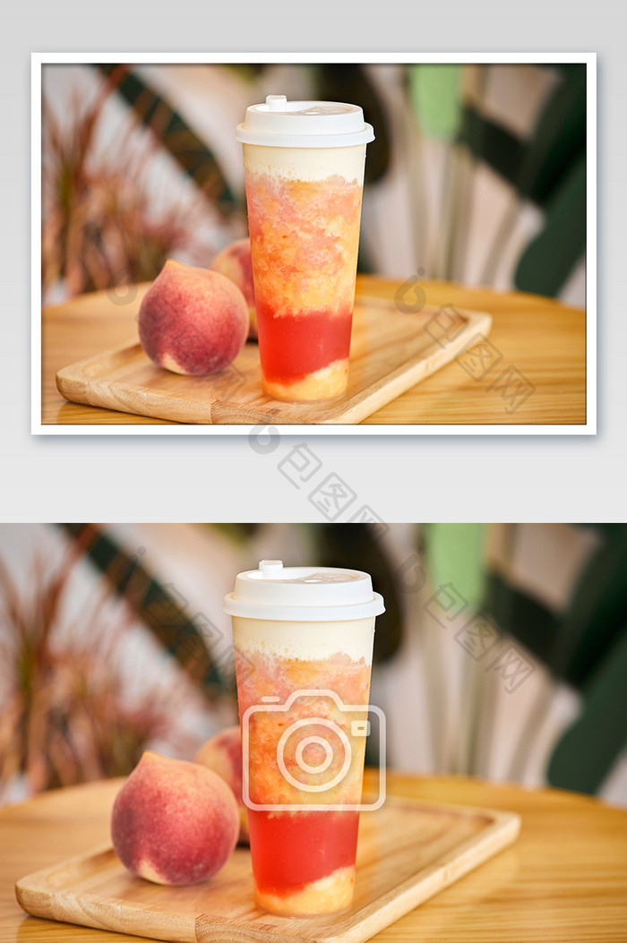 桃子渐层新鲜果茶果汁美食摄影图片