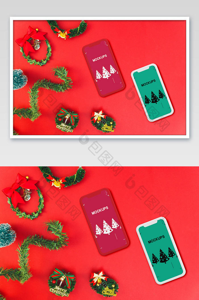 圣诞礼物红底手机app展示电子产品样机