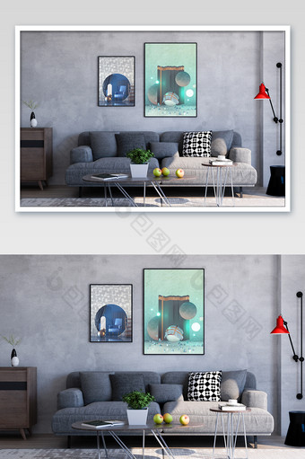 极简风客厅沙发背景墙装饰画样机图片