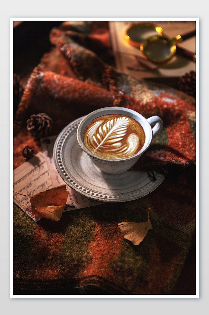 暖秋美食拉花咖啡摄影图片图片
