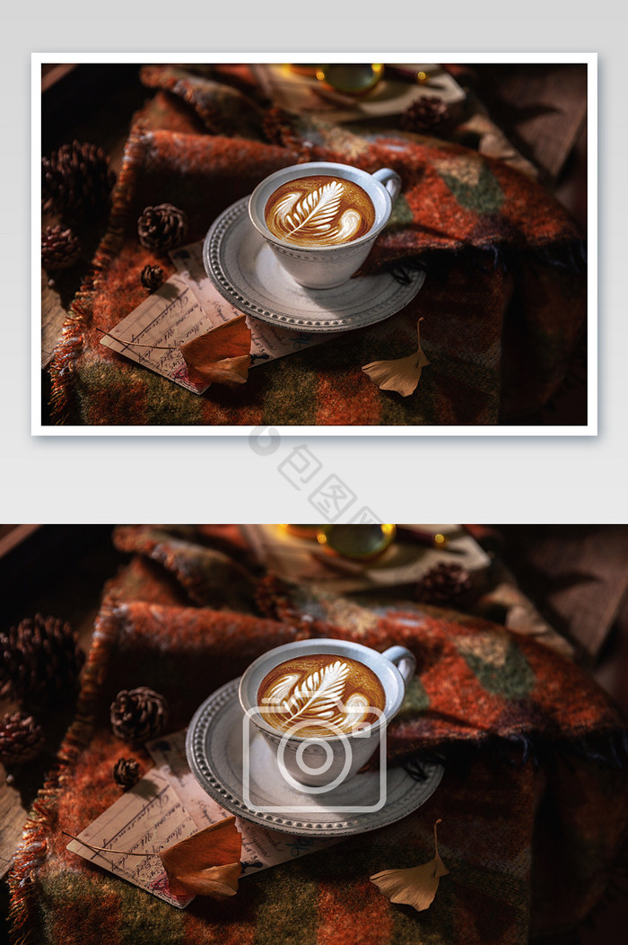 暖秋美食拉花咖啡场景摄影图片图片