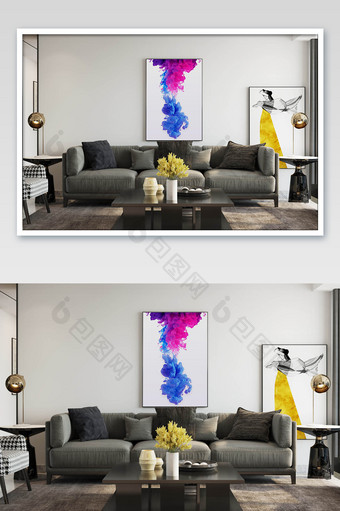 极简主义客厅沙发背景墙装饰画样机图片