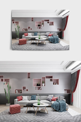 现代个性定制客厅3d效果图图片