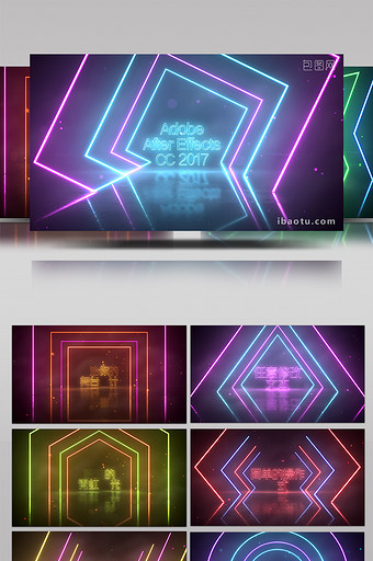 霓虹灯线条空间感场景时尚宣传片头AE模板图片
