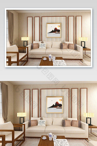 新中式沙发背景墙装饰画样机图片