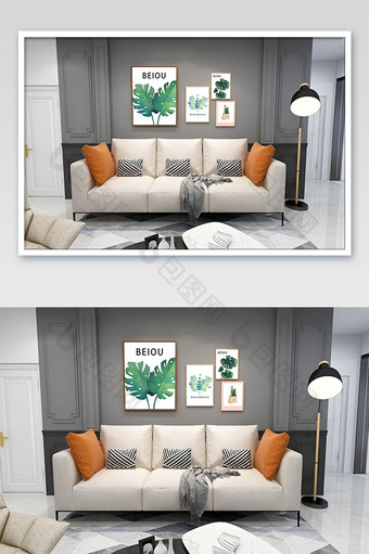 现代客厅沙发背景墙系列挂画样机图片