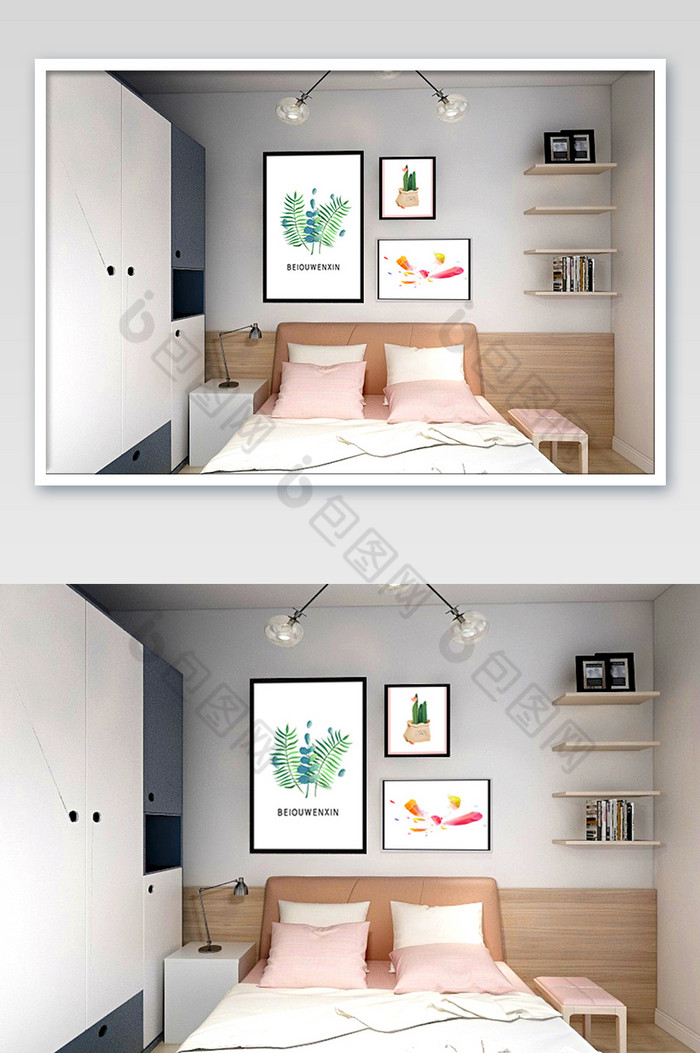极简原木主义温馨卧室装饰画图片图片