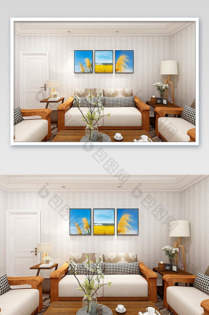 大气简约客厅沙发背景墙系列装饰画样机