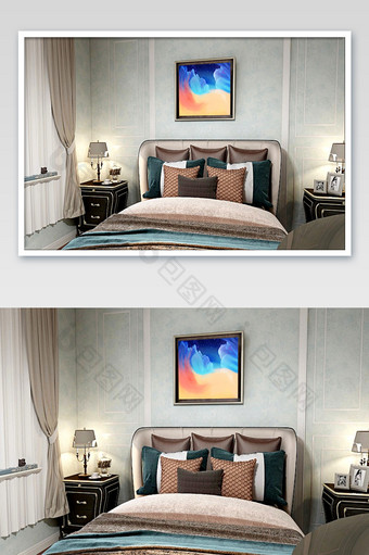 现代轻奢卧室床头挂画样机图片