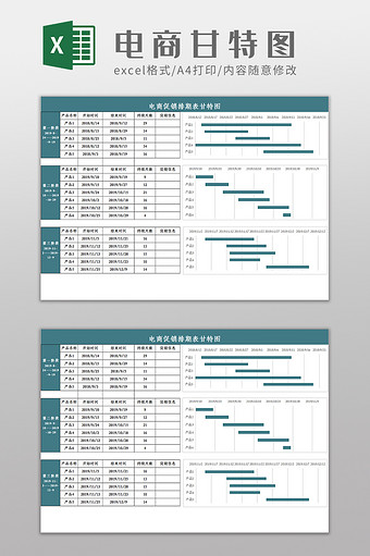 电商促销排期表甘特图Excel模板图片