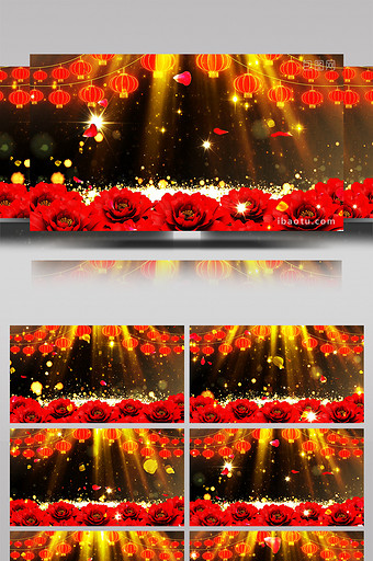 红金灯笼牡丹新春动态背景素材图片