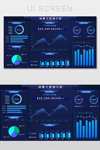 深蓝色简约大气销售大数据分析页面图片