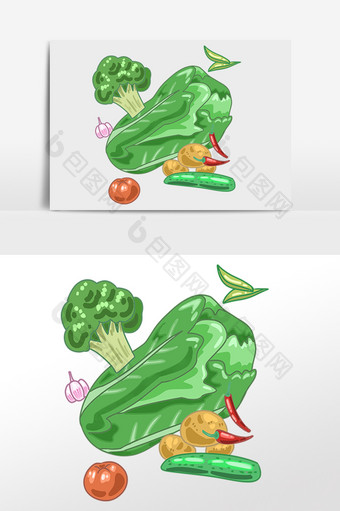 绿色蔬菜组合插画图片