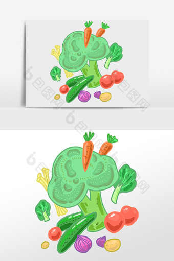 绿色蔬菜组合手绘插画图片