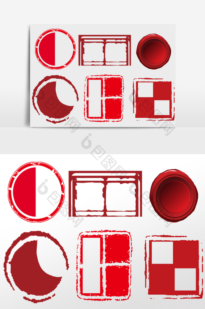 红色印泥方形圆形插画