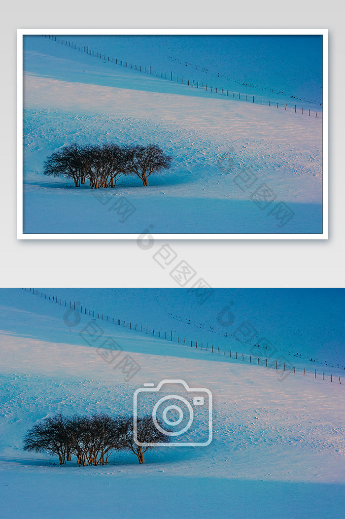 冬季的内蒙坝上雪景冷色调风景图