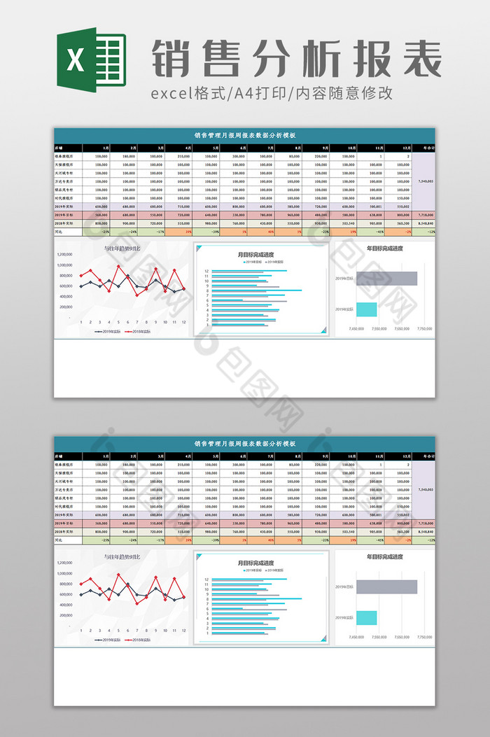 销售管理月报周报表数据分析Excel模板图片图片