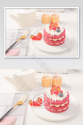 美食草莓水果裸蛋糕