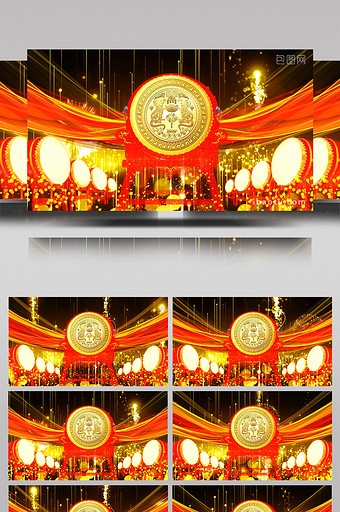 红绸金色光线粒子中国鼓喜庆背景图片