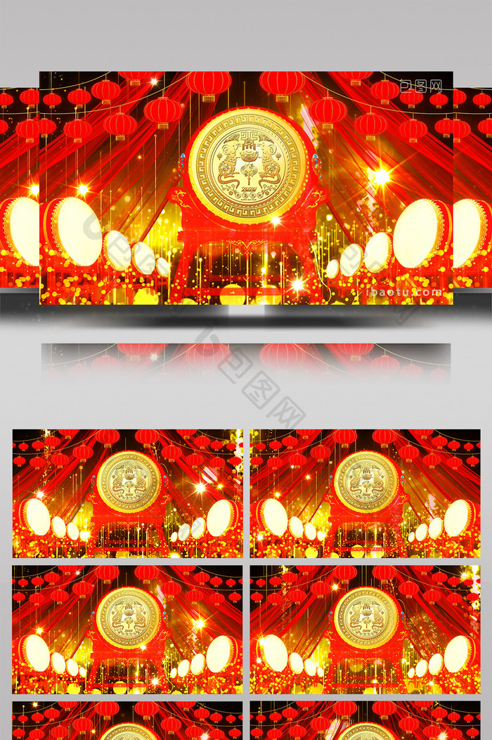 红绸灯笼金色光线粒子中国鼓喜庆背景