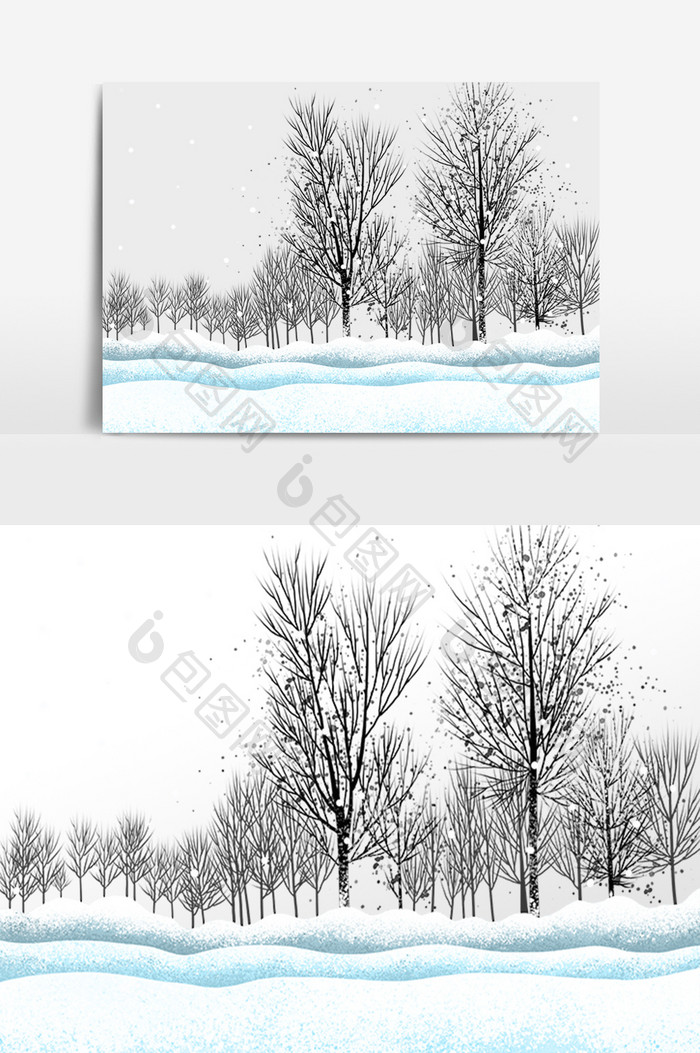 冬季寒冷雪景插画