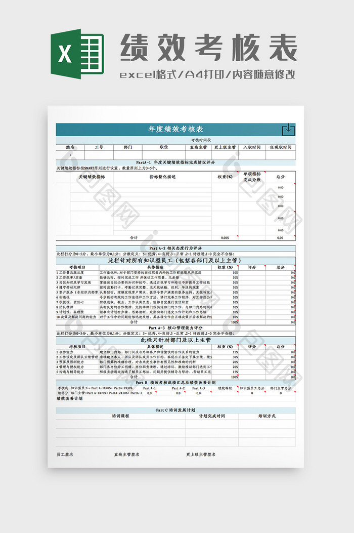 自动记录员工绩效考核表Excel模板