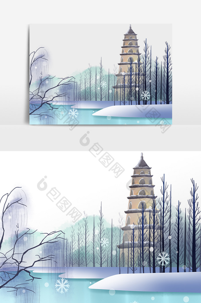 冬季大雪雪景插画图片图片