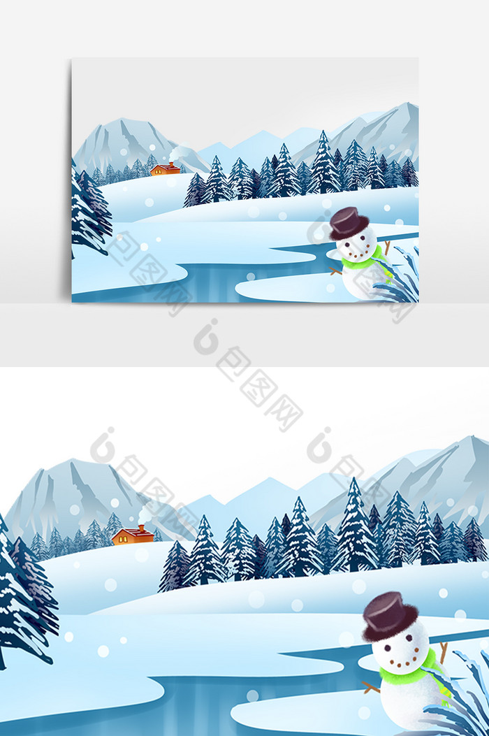 冬季雪地雪人大雪插画图片图片