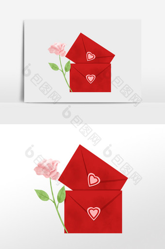 红色感谢信玫瑰花插画图片