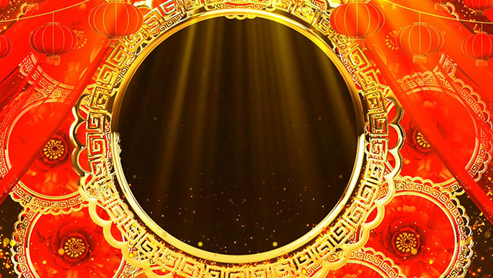 中国风牡丹花节日庆典红绸缎舞台背景