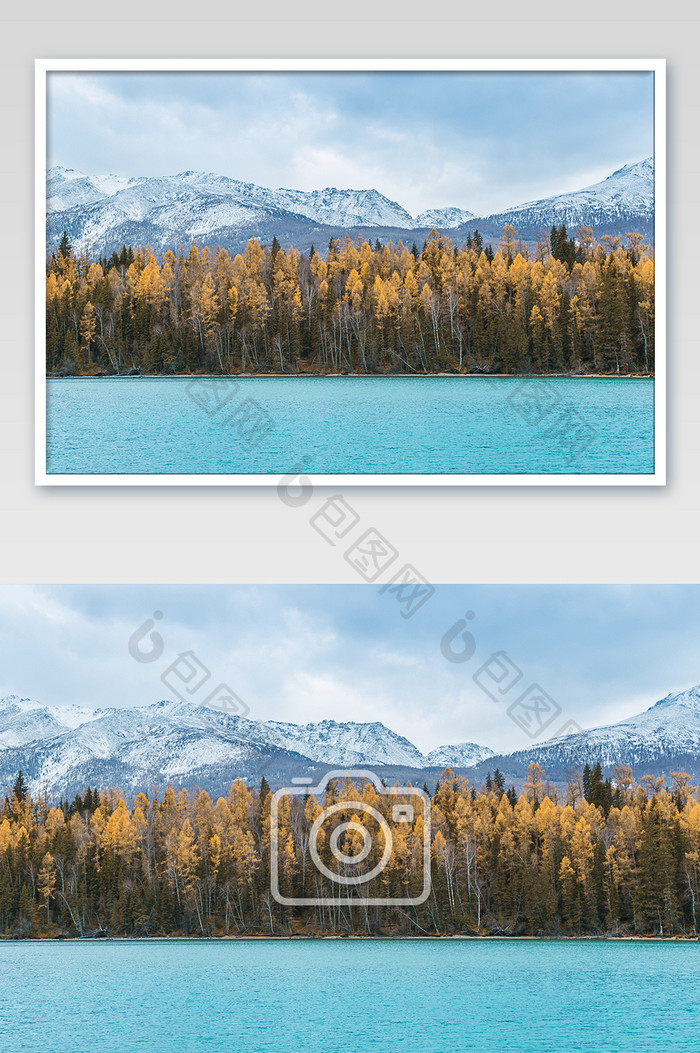 蓝色冬天新疆喀纳斯雪山风光摄影图片