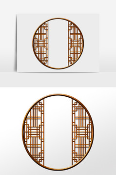 手繪復古古風鏤空圓窗框插畫中式窗框鏤空窗框