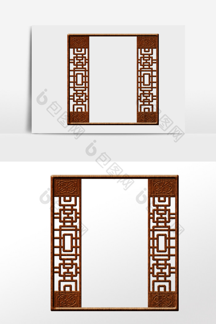 手绘中国风复古古风窗框门框插画